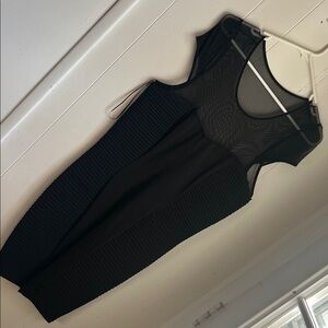 Sleeveless Black Mesh Panel Bodycon Dress